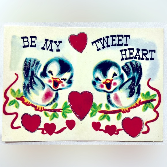 Vintage Be My Tweet Heart Valentine Anthropomorphic Birds Valentine’s Day Card - Picture 2 of 8
